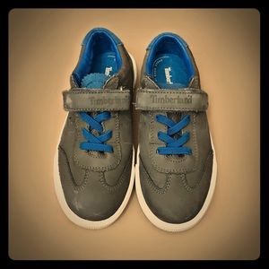TIMBERLAND GRAY BLUE VELCRO SNEAKERS BOYS 13.5